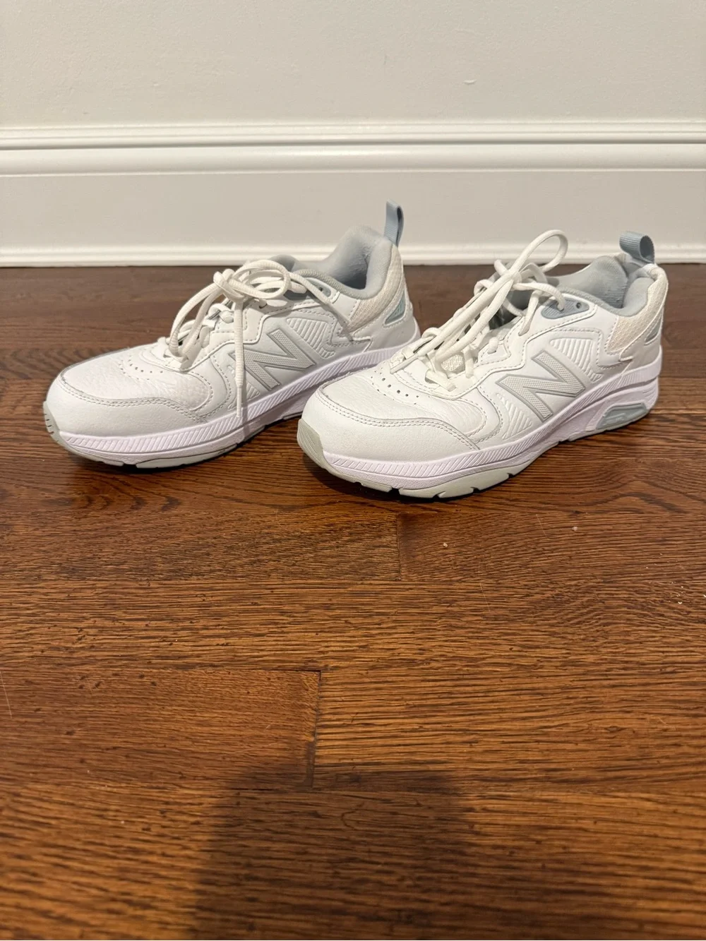 New Balance White and Light Gray Athletic Sneakers